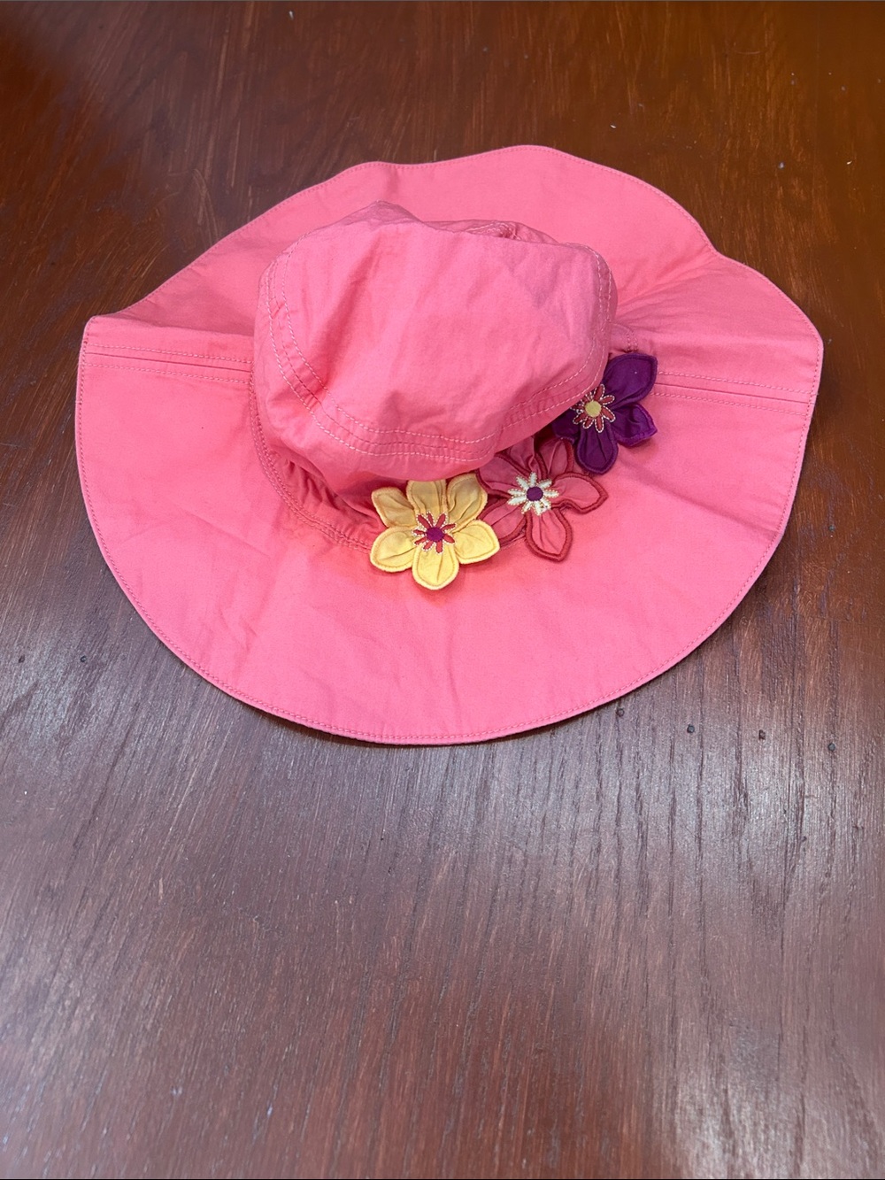 Gymboree Coral Pink Wide-Brim Floral Sun Hat